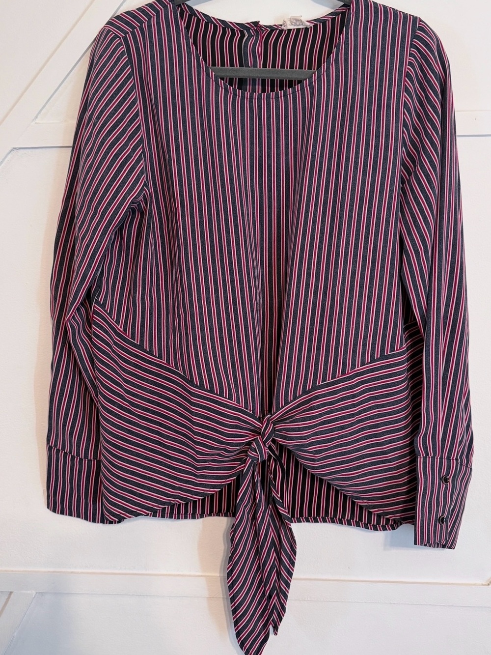 Hem & Thread black and red  Striped Tie-Front Long Sleeve Top